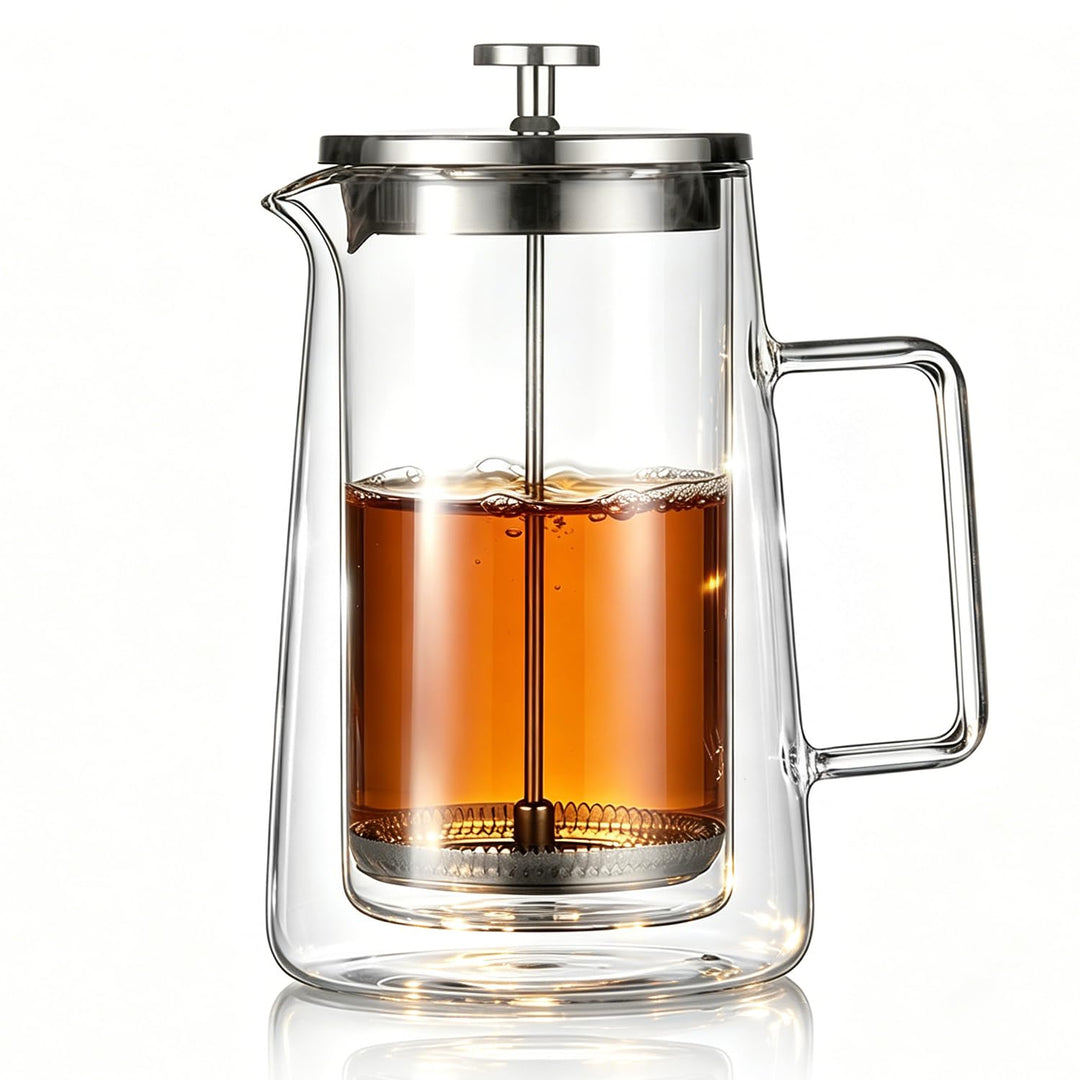 French Press 1 Liter, Grosse Kaffeebereiter, Thermo Doppelwand Design, Kaffeebereiter aus Borosilika