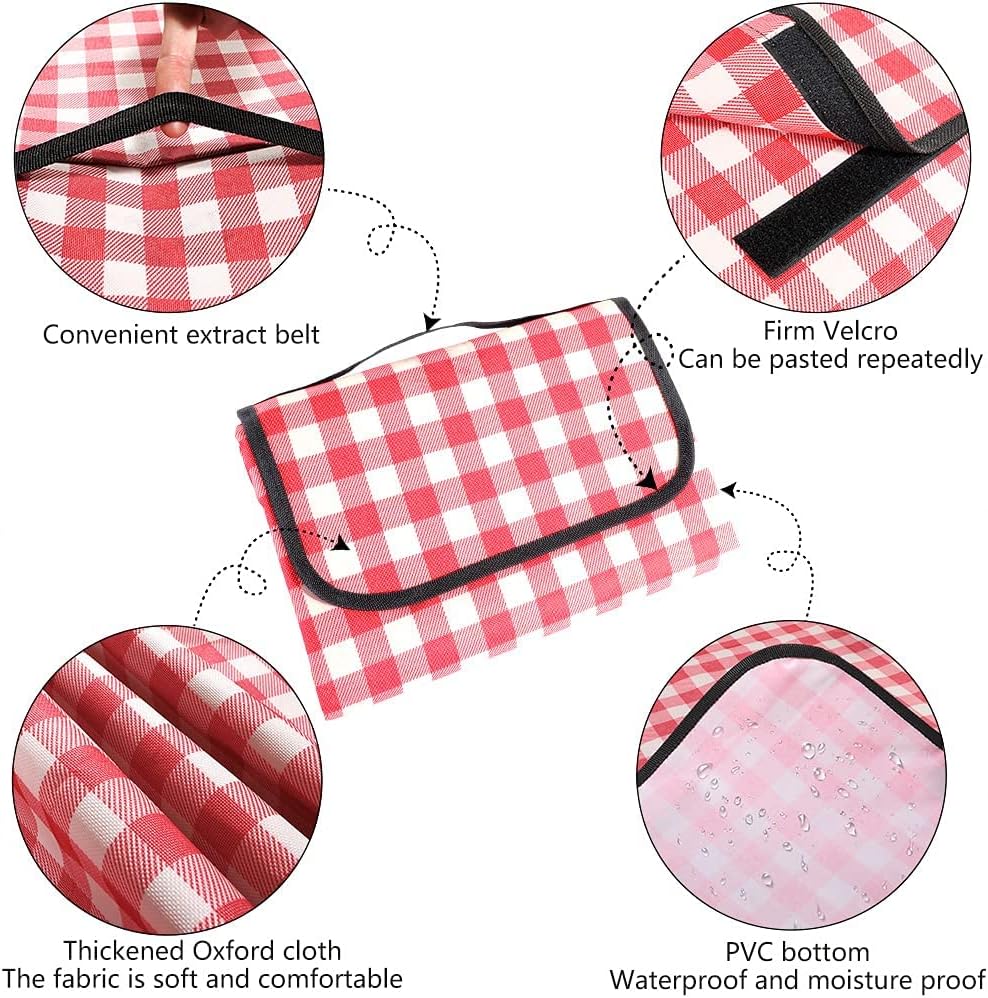 Picnic blanket Waterproof beach blanket 200 x 300 cm Washable Lightweight with handle Red check Suit