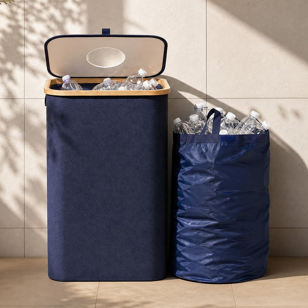 BAM BOO BOX Pfandflaschen Sammelbehälter 100L Blau – Pfandflaschen Behälter mit Einwurf – Flaschensa