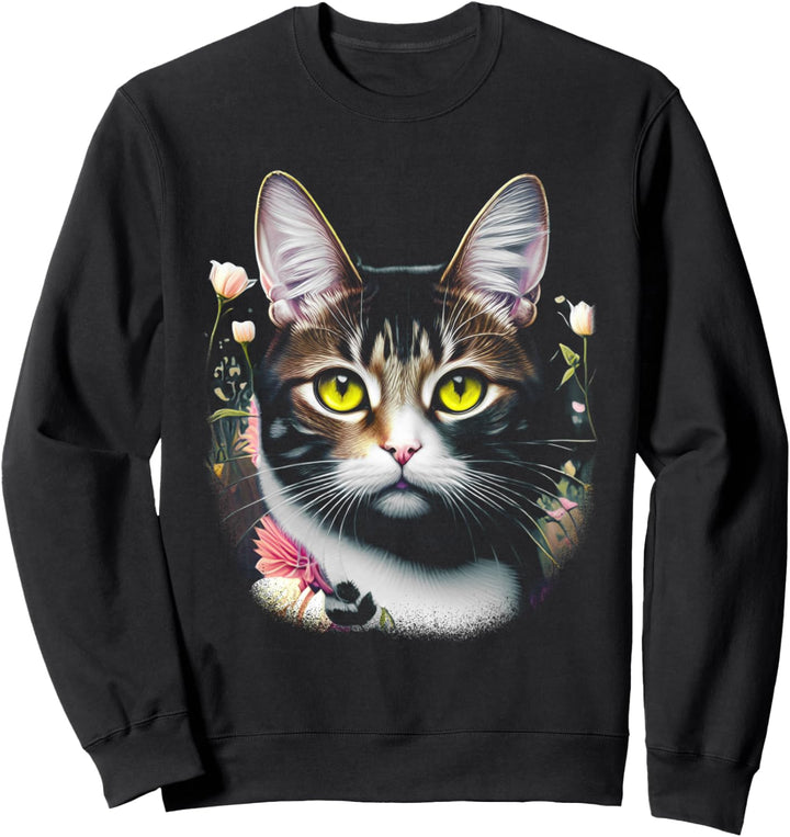 Super süsse Katze in einem Feld aus Blumen Sweatshirt