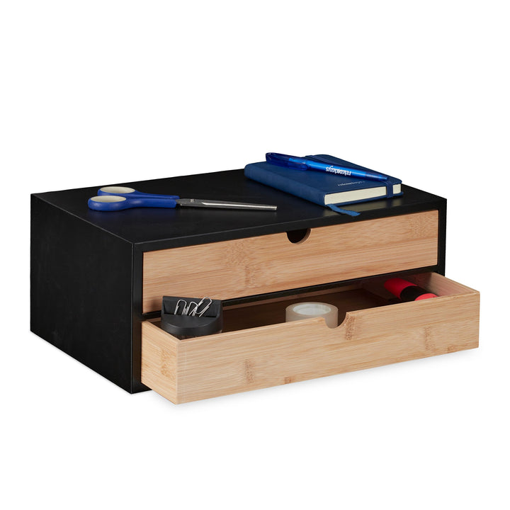 Relaxdays Schubladenbox, Bambus & MDF, Mini Kommode 2 Schubladen, HBT 14x33x21 cm, Schreibtisch Orga