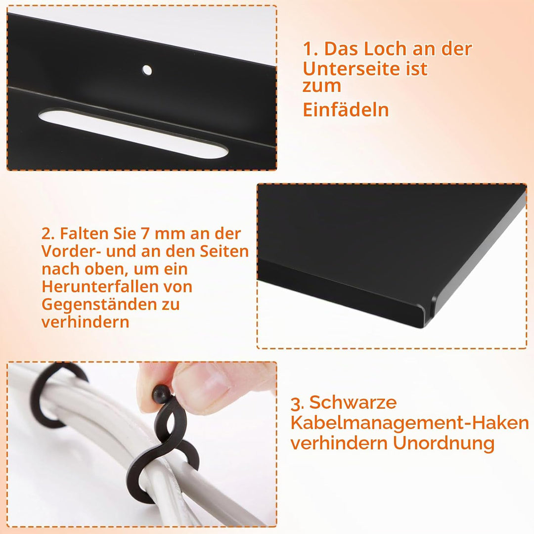 Wandregal Schwarz 2 Stück Wandregal Ohne Bohren 30x20cm Wandregals Metall Schwebendes Bücherregal Kl