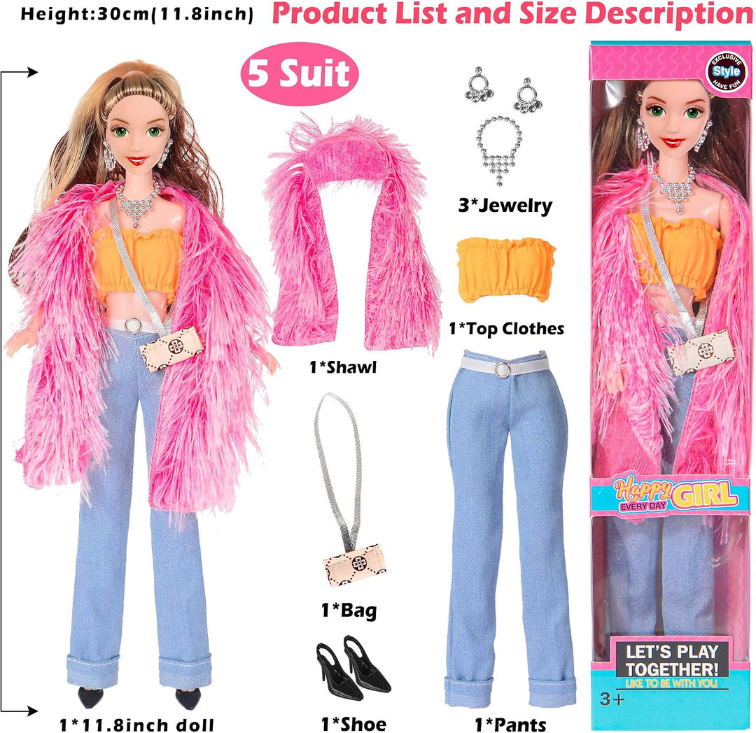 Mode 6 Pack 11,5 Zoll amerikanisches Spielzeug Prinecess Puppen Spielset mit Outfits Kleid Design un