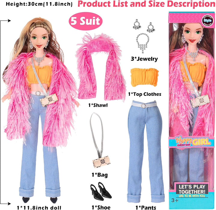 Mode 6 Pack 11,5 Zoll amerikanisches Spielzeug Prinecess Puppen Spielset mit Outfits Kleid Design un