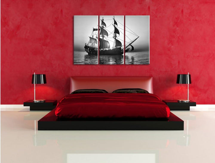 Pixxprint Altes Segelschiff 3Teiler 120x80 cm Leinwandbild Wandbild Kunstdruck