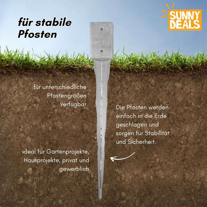 Einschlaghülsen für Pfosten 9x9 cm | 4er Set Bodeneinschlaganker verzinkt | Einschlaghülsen ca. 91x9