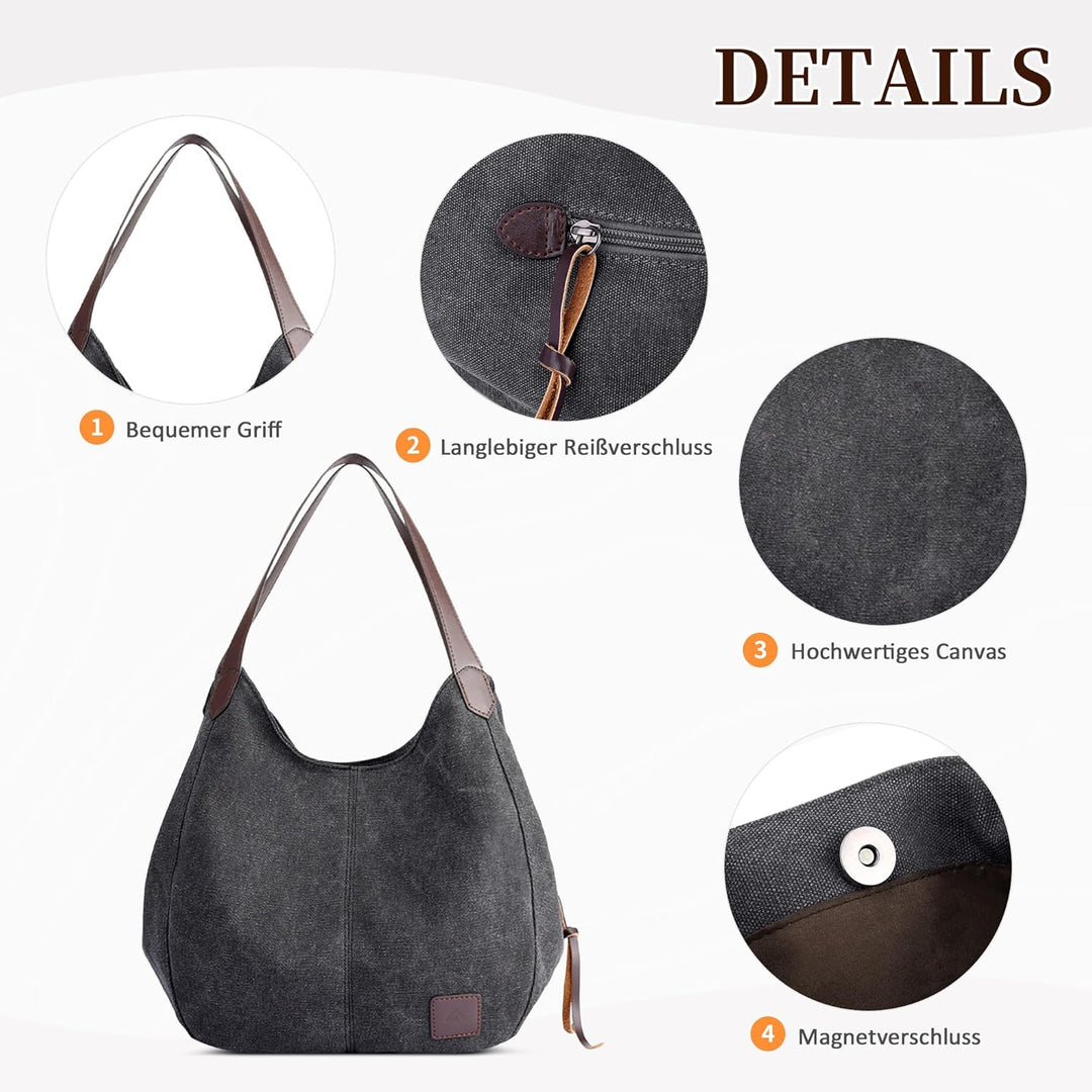 DIRRONA Mode Damen Canvas Handtasche Damen Canvas Schultertasche Canvas Tragetasche Leicht Sanft Han