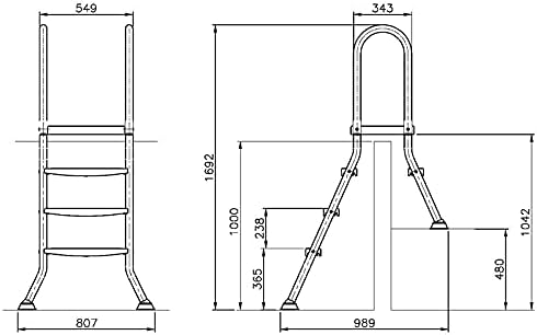 Original ASTRAL Edelstahl Leiter für teileingelassene Pools 0,90-1,00 m - 1x 1 Stufe + 1x 3 Stufen -