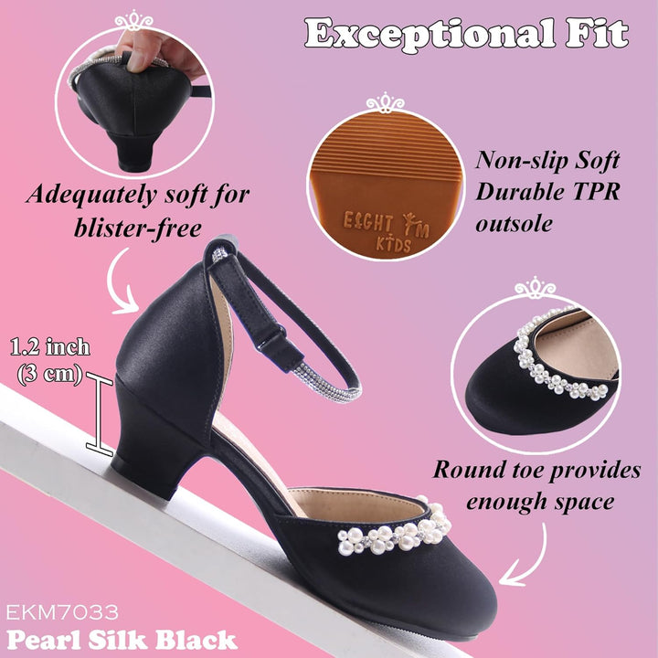 EIGHT KM - Mädchen High Heel Kleid Schuhe - Glattes Seidenperle - Prinzessin Hochzeit Schuhe Party P