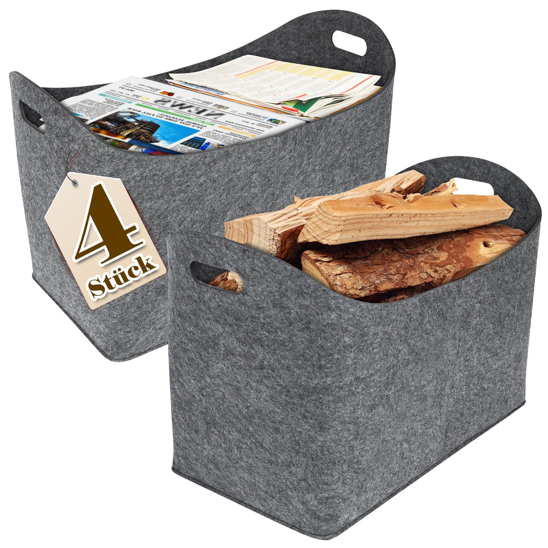 4PCS Holztasche aus Filz Holzkorb für Kaminholz Feuerholzkorb mit Griff für Brennholz &amp; Zeitungen Ka