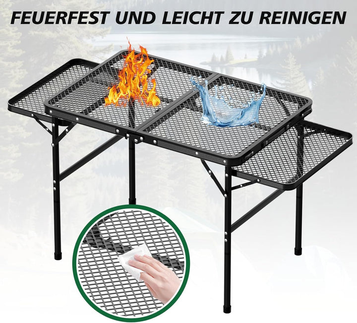 Grilltisch Klappbar 77cm Hoher, Grilltisch Outdoor Klappbar mit 2 Ausklappbare Seitenteile, Höhenver