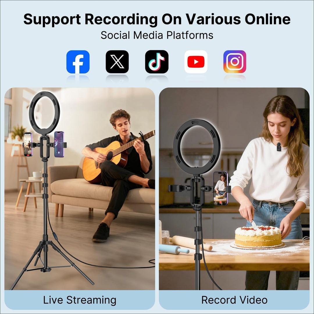yAyusi Vlogging Kit für iPhone/Android, 198 cm Ausziehbares Stativ mit Magnetischem Mikrofon/Ringlic