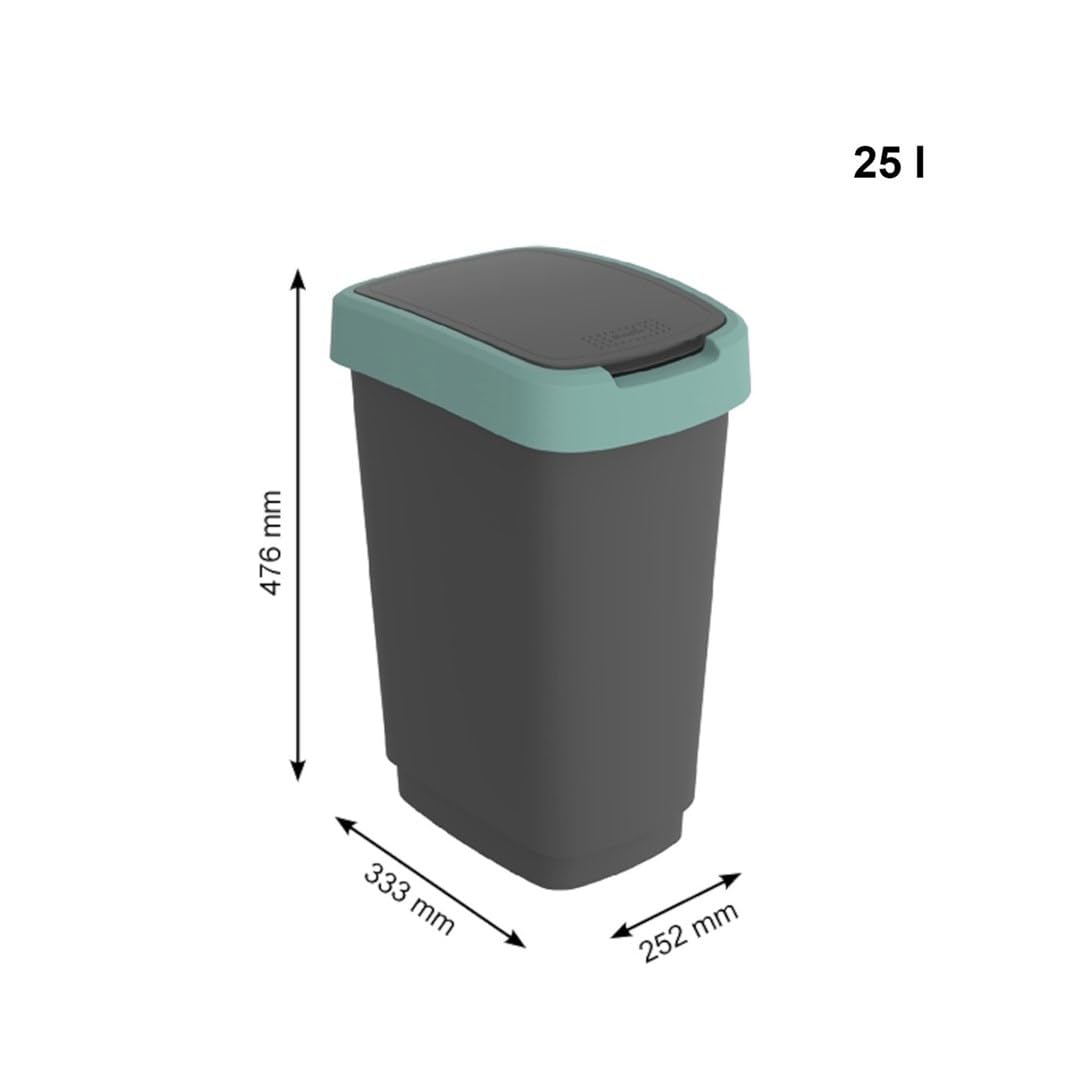 Rotho Twist Mülleimer Mülleimer mit Deckel zur Mülltrennung, Abfall-Recycling, BPA-frei (25L, Schwar