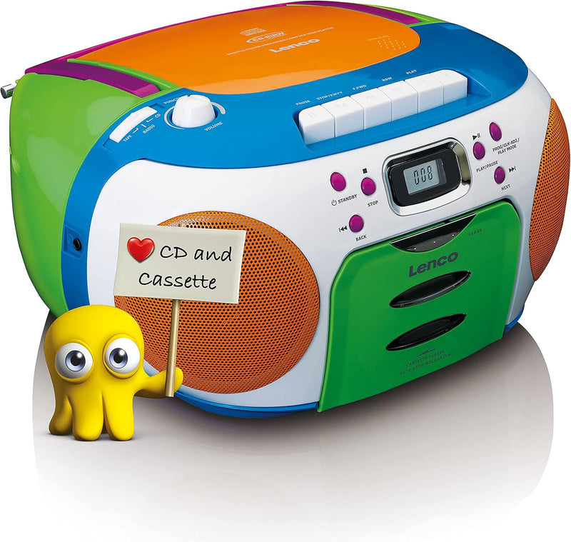 Lenco SCD-971 -Kinderradio - Kassettenradio mit CD - CD-Radio - Kassettenplayer - Stereo Lautspreche