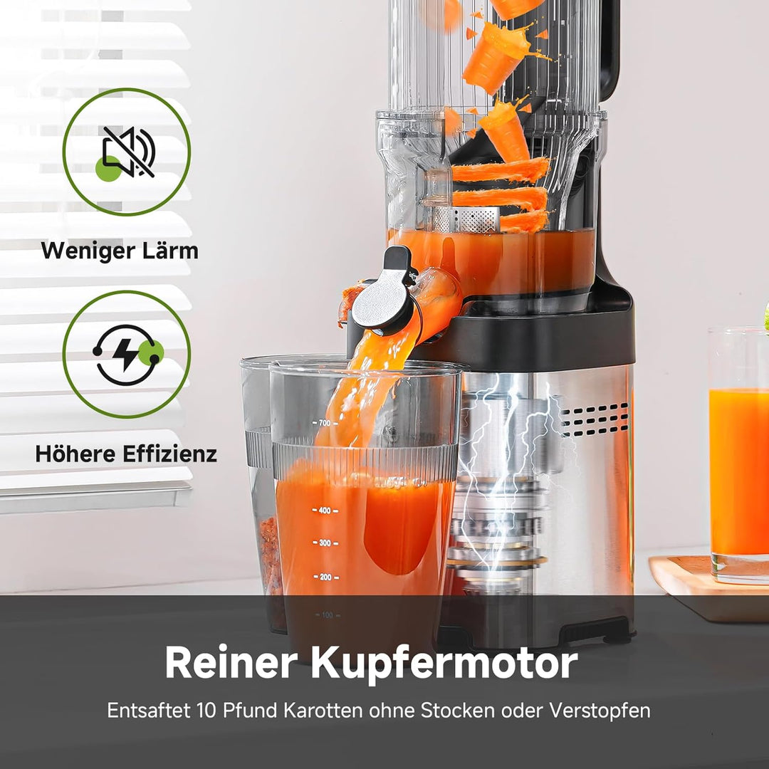 AMZCHEF Entsafter - Slow Juicer mit 120MM Breite und Grössere Einfüllschacht für Ganze Gemüse und Ob