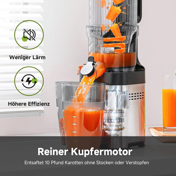 AMZCHEF Entsafter - Slow Juicer mit 120MM Breite und Grössere Einfüllschacht für Ganze Gemüse und Ob