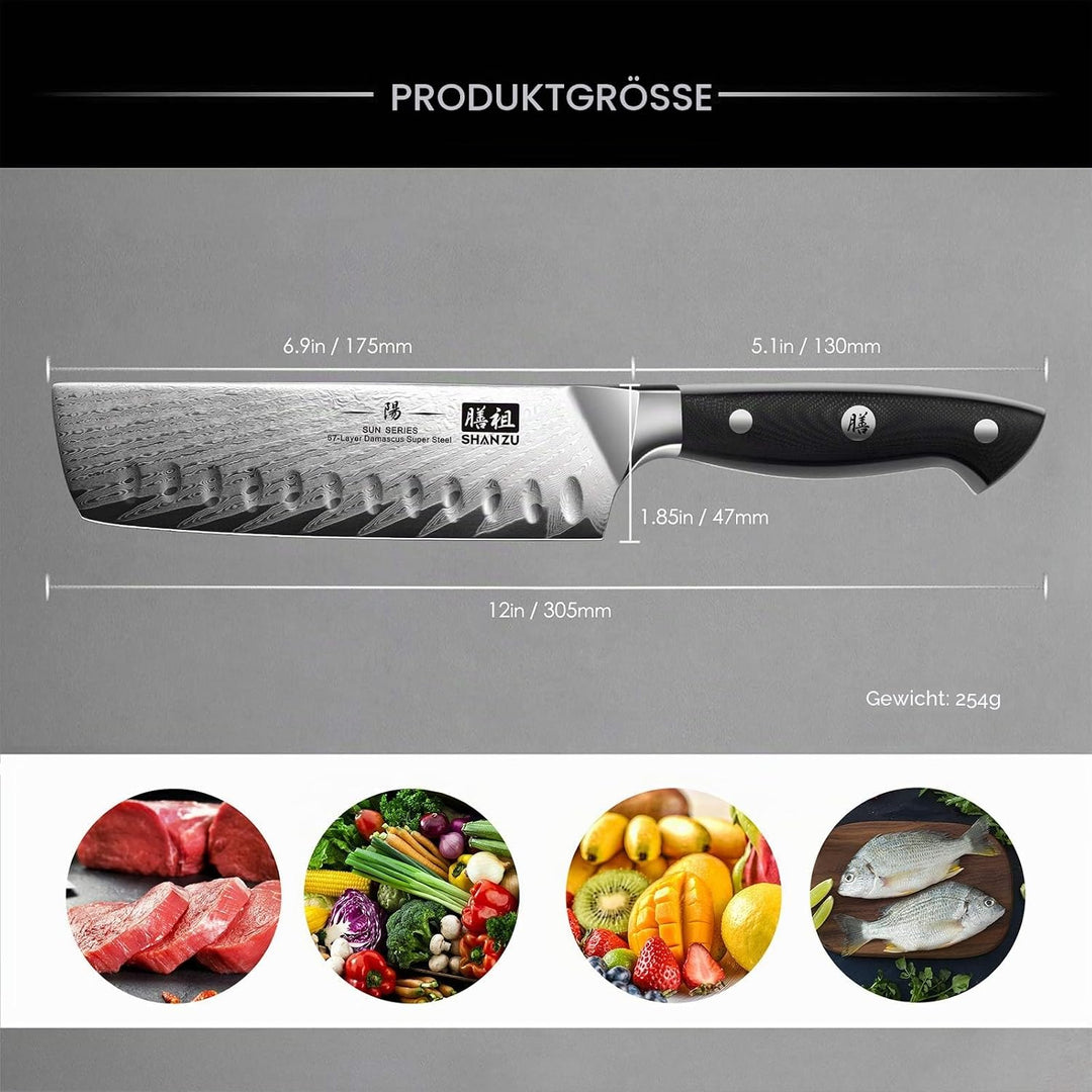 SHAN ZU Kochmesser Nakiri 16.5 cm Damaskus Küchenmesser Edelstahl Extra Scharfe Messerklinge Nakiri