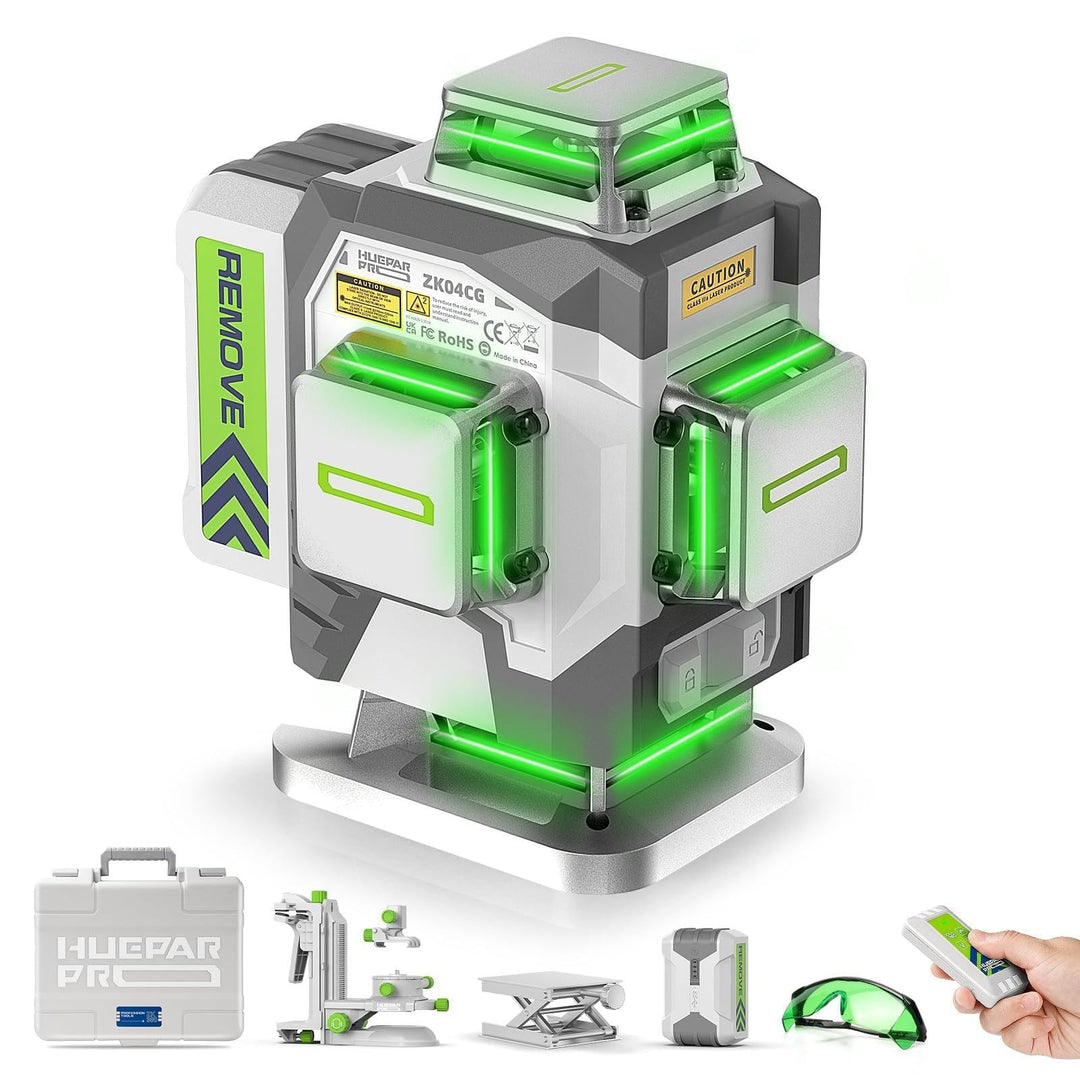Huepar Pro Kreuzlinienlaser 4 * 360 Grad Selbstnivellierend Grün Laser Wasserwaage, Hochpräzises 4D