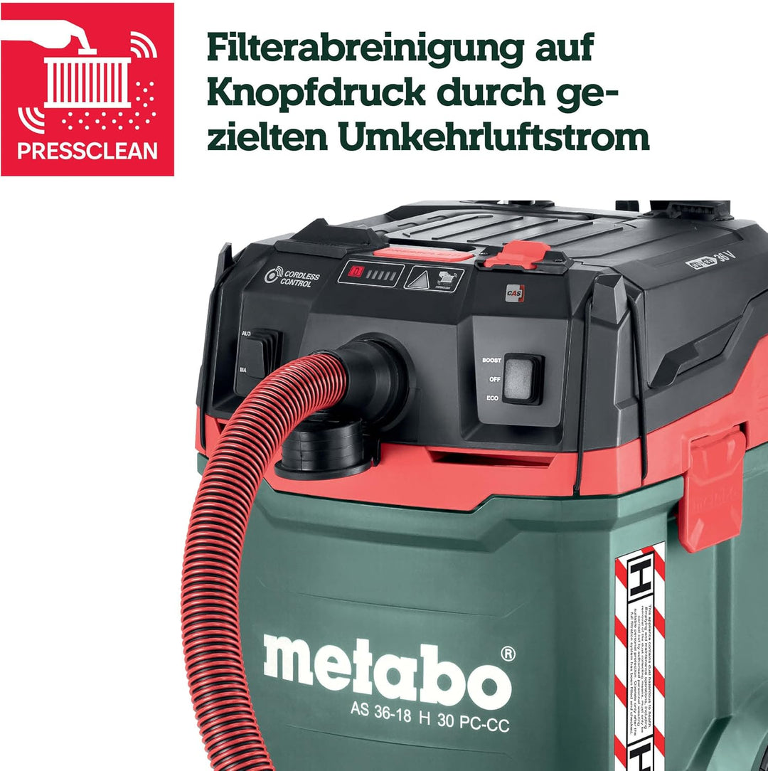 metabo AS 36-18 H 30 PC-CC Akku-Sauger, 18V Nass- und Trockensauger | Zertifizierter Industriestaubs