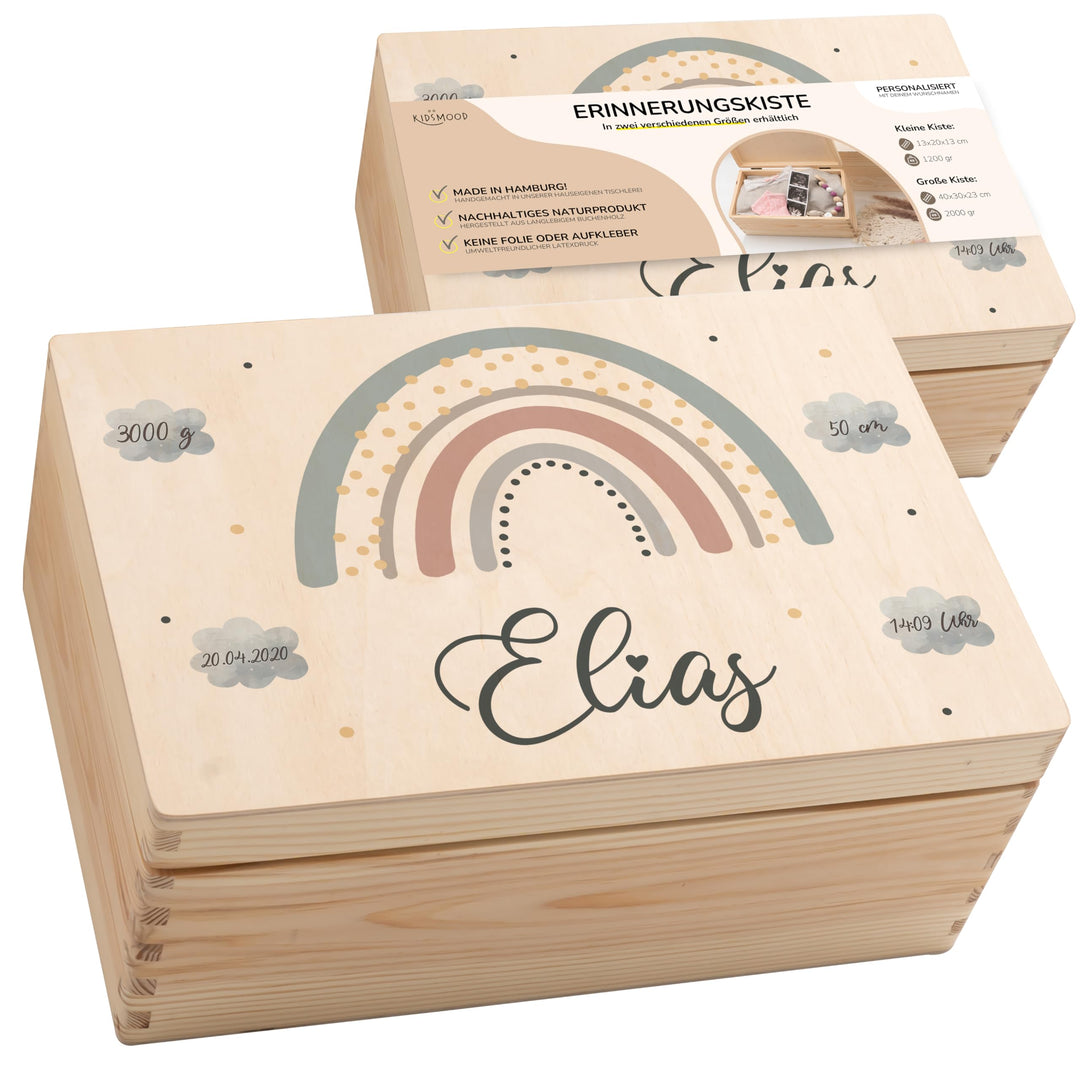 KIDSMOOD - Erinnerungsbox Baby, personalisierte Holzkiste mit Deckel, Ideal zur Aufbewahrung von Eri