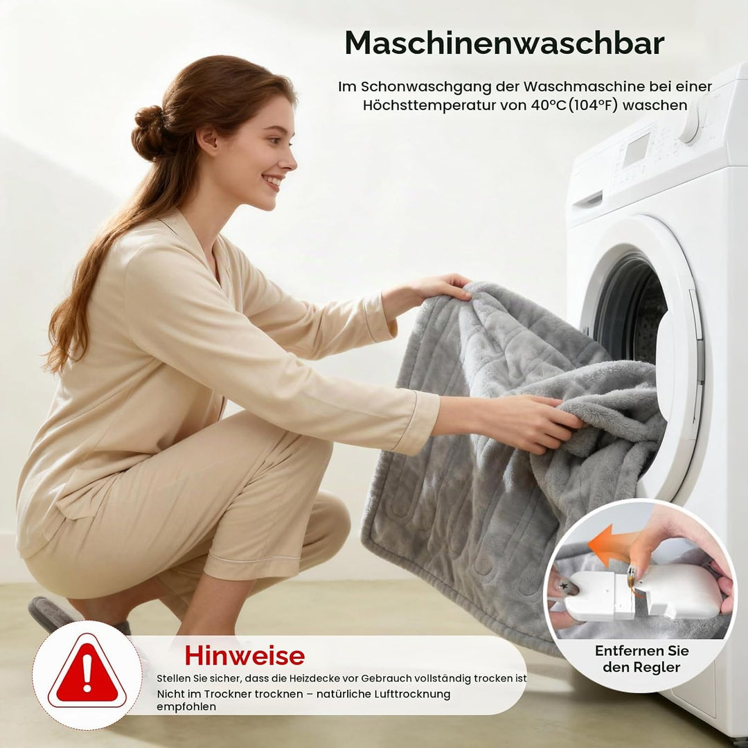 Heizdecke mit Abschaltautomatik 130x180 cm Elektrische Wärmedecke mit 8 Heizstufen bis 55°C &amp; 12 Stu