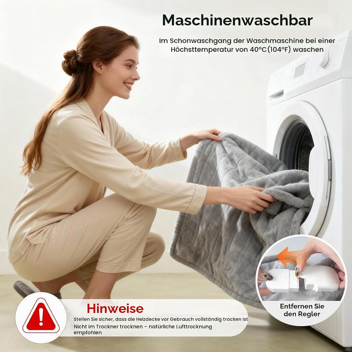 Heizdecke mit Abschaltautomatik 130x180 cm Elektrische Wärmedecke mit 8 Heizstufen bis 55°C &amp; 12 Stu