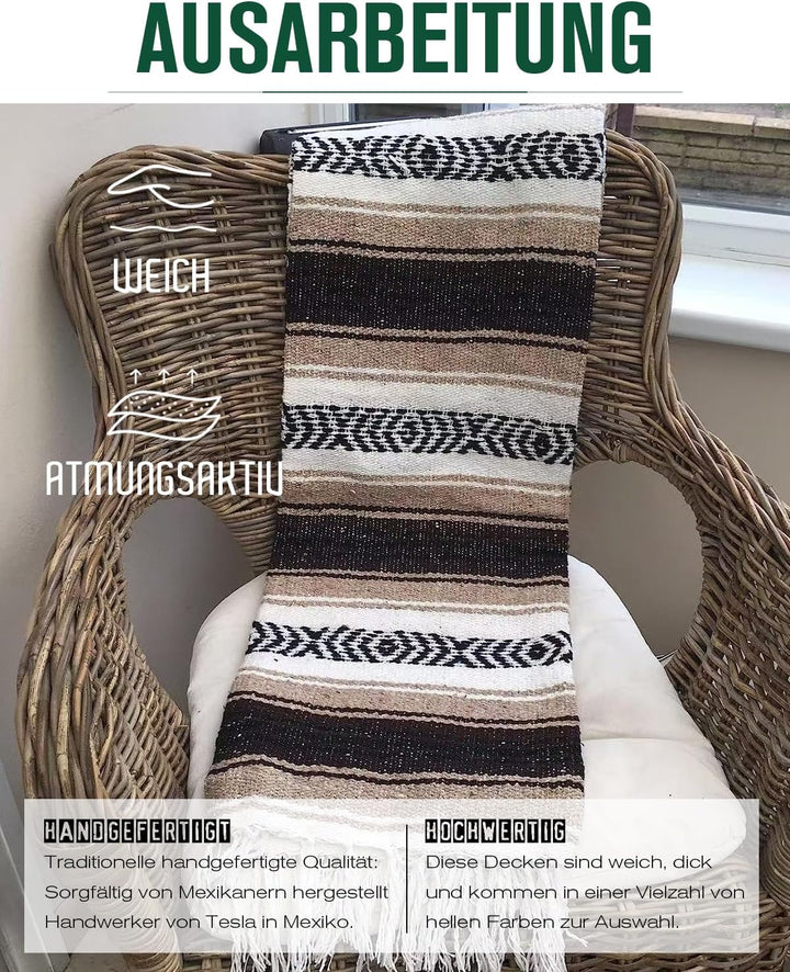 Kiuwxduy Mexikanische Manuell Strickdecke Decke，Sofa üBerwurf Meditations Yogamatte，Boho Outdoor Cam