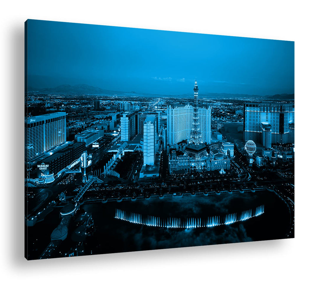 deyoli berühmtes Casino in Las Vegas Format 100x70 Effekt: Monocrome Blau als Leinwandbild, Motiv fe