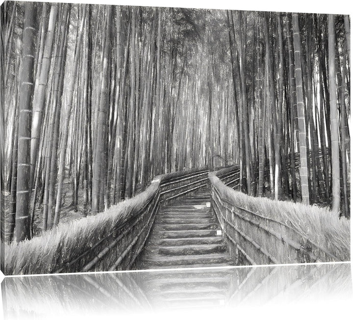 Pixxprint Kyoto Japan Bambuswald Kunst als Leinwandbild/Grösse: 100x70 cm/Wandbild/Kunstdruck/fertig