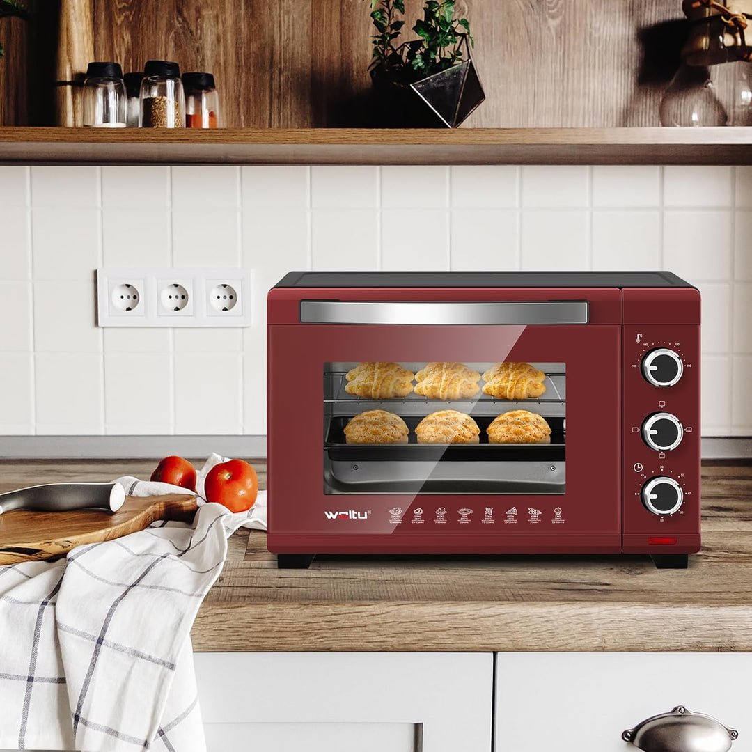 WOLTU Mini Backofen 28 L, Pizzaofen 1600 W, 100-230 °C, Timer 0-60 Min., 3 Heizmodi, inkl. Backblech