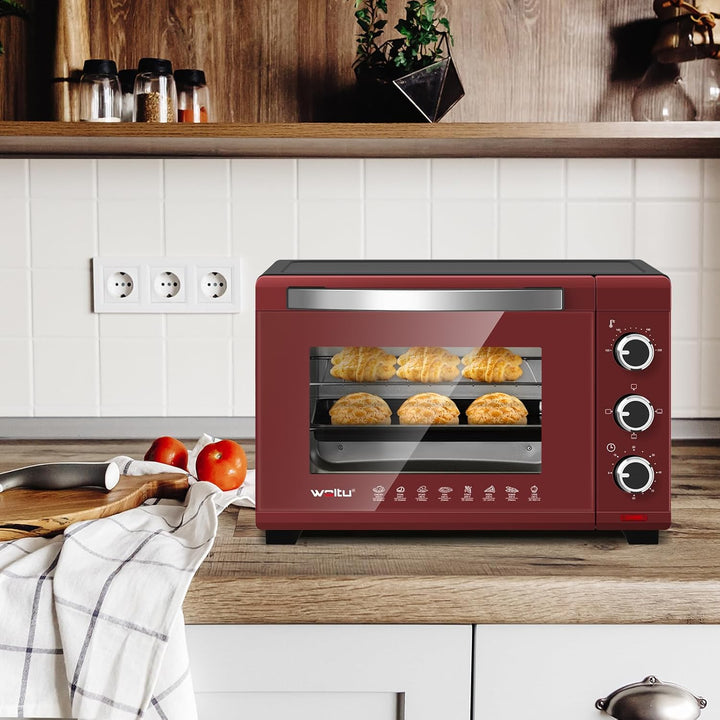 WOLTU Mini Backofen 28 L, Pizzaofen 1600 W, 100-230 °C, Timer 0-60 Min., 3 Heizmodi, inkl. Backblech
