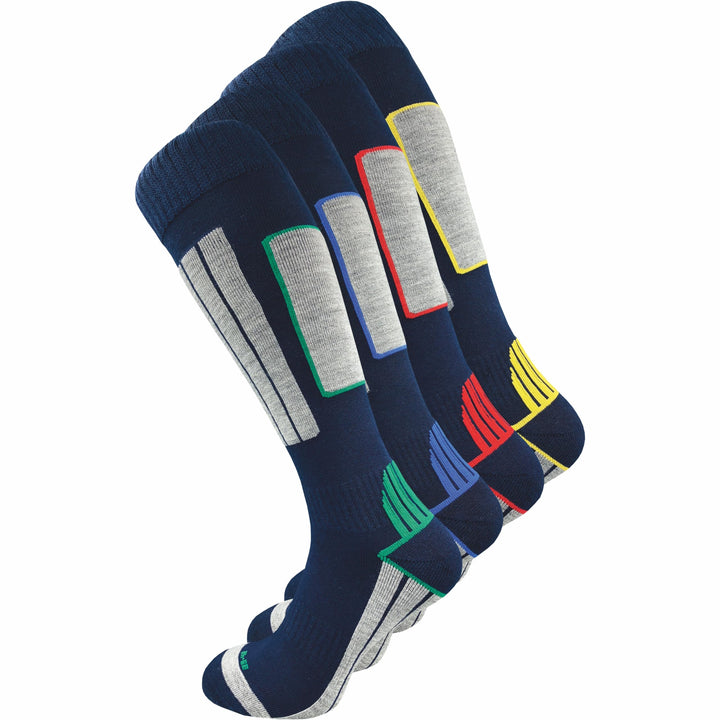 GAWILO Herren Skisocken mit Polsterung (4er-Pack) 20% wärmende Wolle 39-42 Blau, 39-42 Blau
