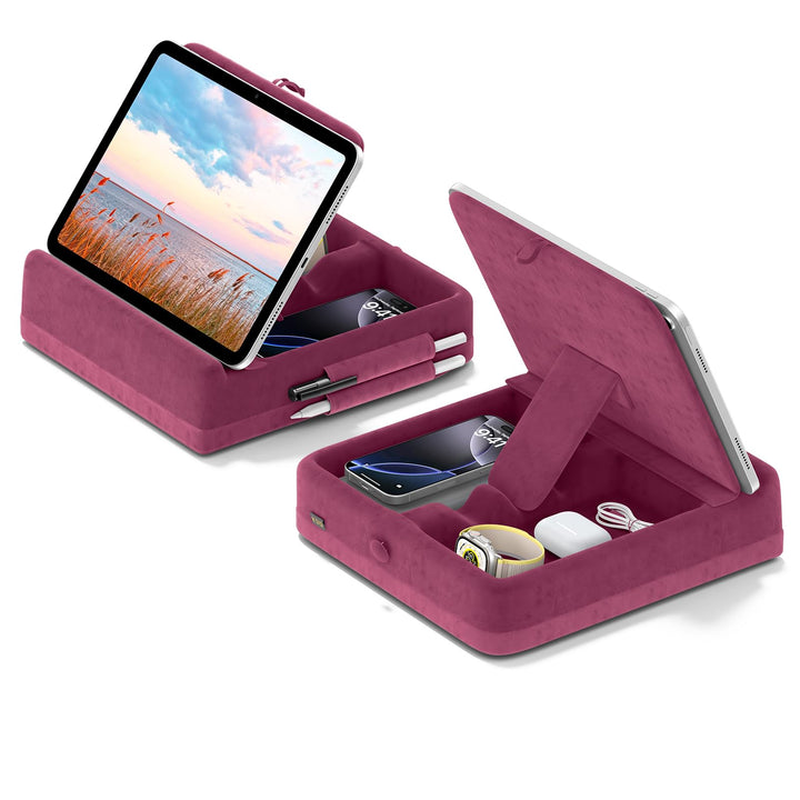KDD Tablet Halter Kissen mit Aufbewahrung, Faltbarer iPad Kissen, einstellbar Tablet Kissenhalter mi