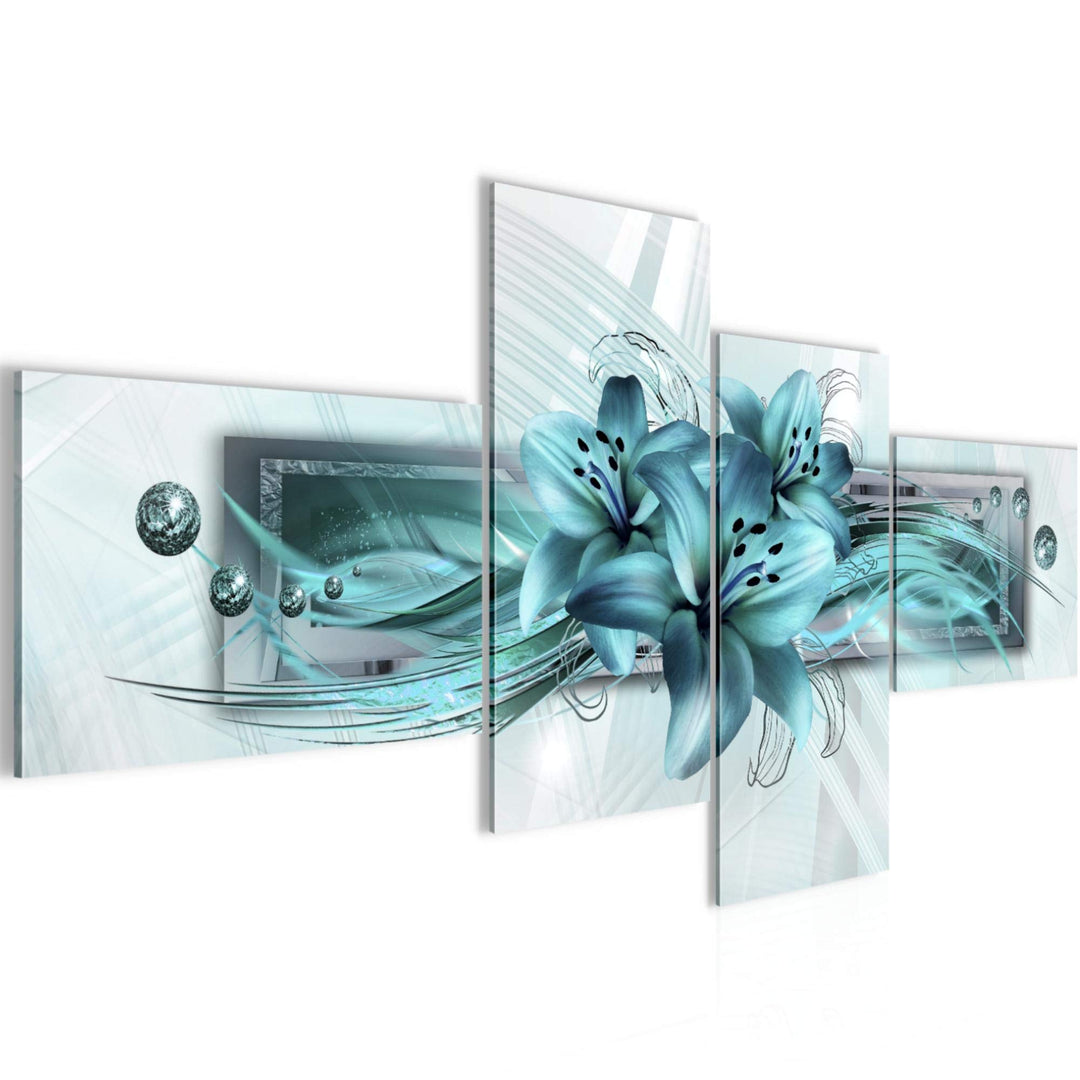 Runa Art Bild Modern Blumen Lilien - Made in Germany - Wandbilder Abstrakt Türkis 4 Teilig 008742a 1