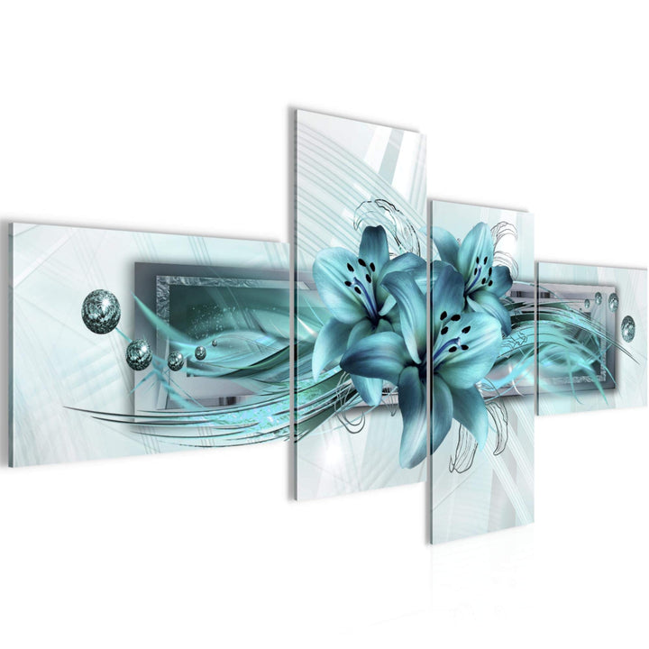 Runa Art Bild Modern Blumen Lilien - Made in Germany - Wandbilder Abstrakt Türkis 4 Teilig 008742a 1