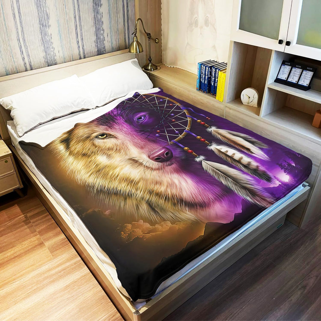 YISUMEI Decke 150x200 cm Kuscheldecken Sanft Flanell Weich Fleecedecke Bettüberwurf Wolf Traumfänger