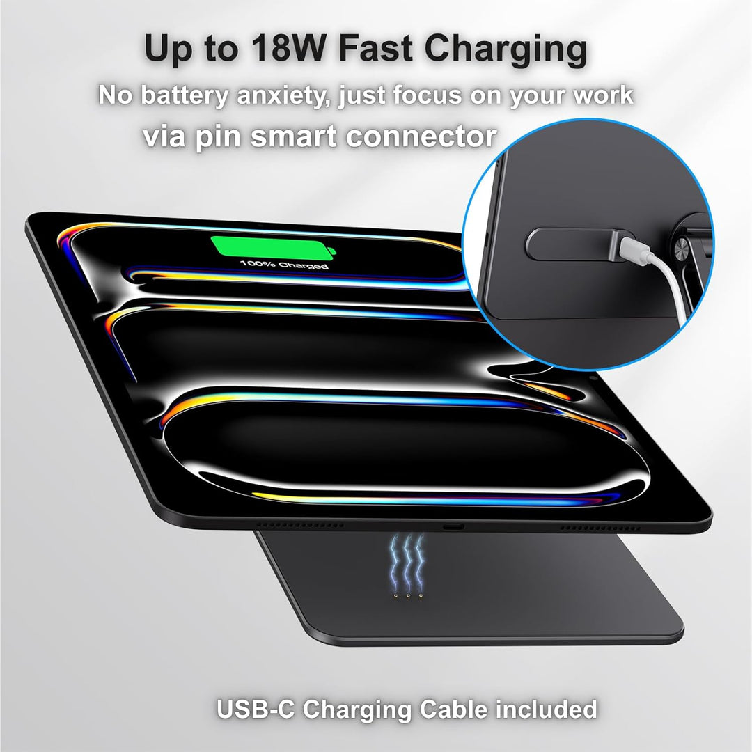 Magnetischer Tablet-Ständer mit kabelloser Ladefunktion, 18 W, 360° drehbarer Aluminiumhalter für iP