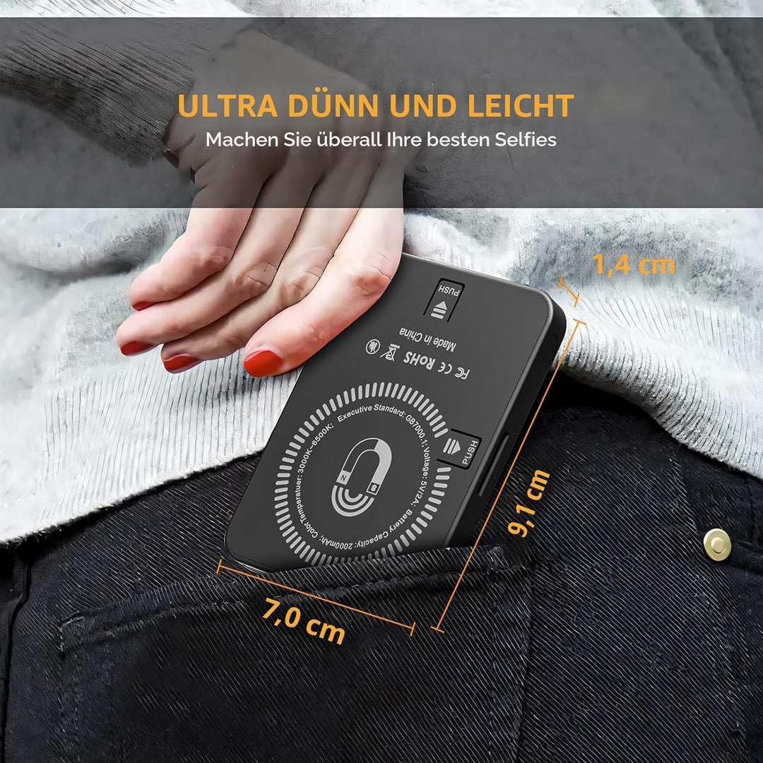 128LED Magnetisches Selfie Licht, 3000K-6500K 3 Lichtmodi Handylicht mit, 2000mAh Akku Videolicht mi