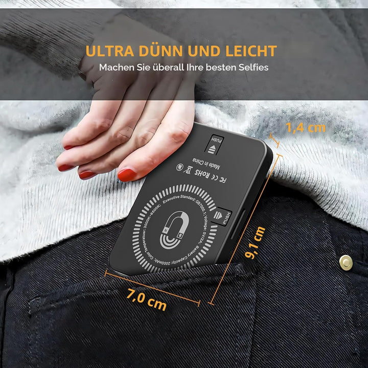128LED Magnetisches Selfie Licht, 3000K-6500K 3 Lichtmodi Handylicht mit, 2000mAh Akku Videolicht mi