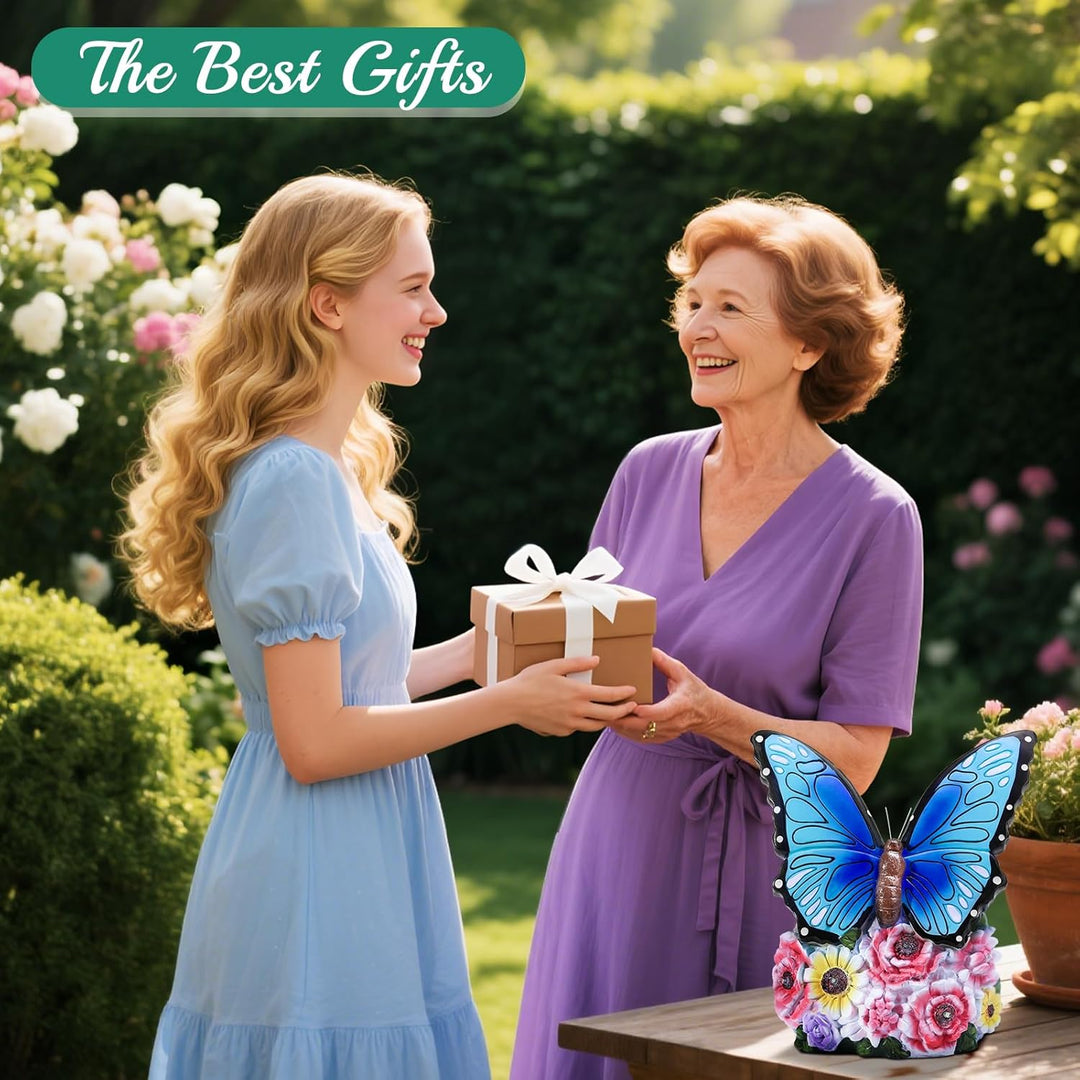 Linkax Geschenke für Frauen Mama Oma, Solar Gartenfiguren Schmetterling Gartendeko für Draussen, mit