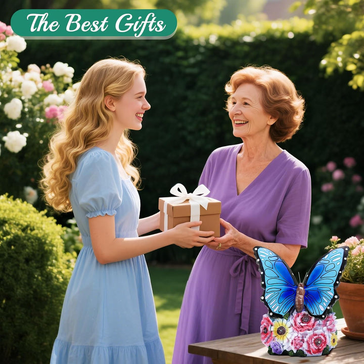 Linkax Geschenke für Frauen Mama Oma, Solar Gartenfiguren Schmetterling Gartendeko für Draussen, mit