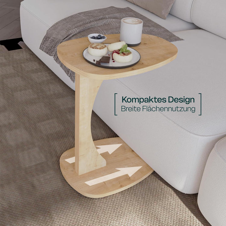 sugodesign Beistelltisch Couch mit Rollen, Kleiner Beistelltisch C-Form, Sofatisch in stylischer Eic