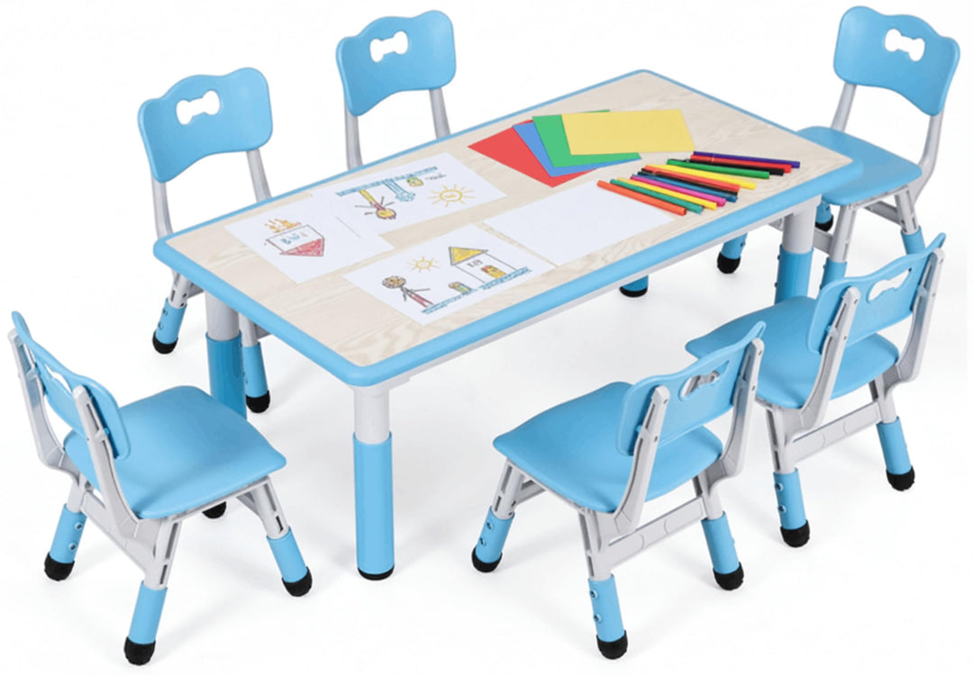 MAMIZO Kindertisch mit 6 Stühlen, Kindertischgruppe Höhenverstellbar, Kinder Tisch Stuhl Set für Kin