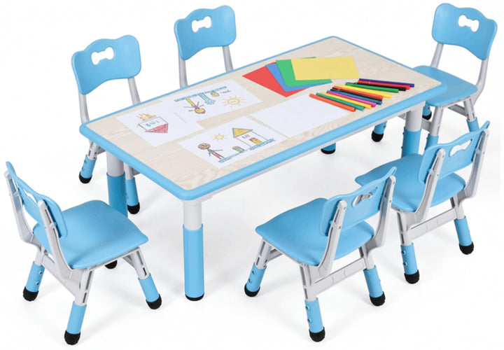 MAMIZO Kindertisch mit 6 Stühlen, Kindertischgruppe Höhenverstellbar, Kinder Tisch Stuhl Set für Kin
