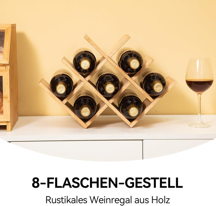 KIRIGEN hölzernes 8-Flaschen-Weinregal, 3-stufiges Holz-Wein-Displayregal, Stand- und Theken-Weinauf
