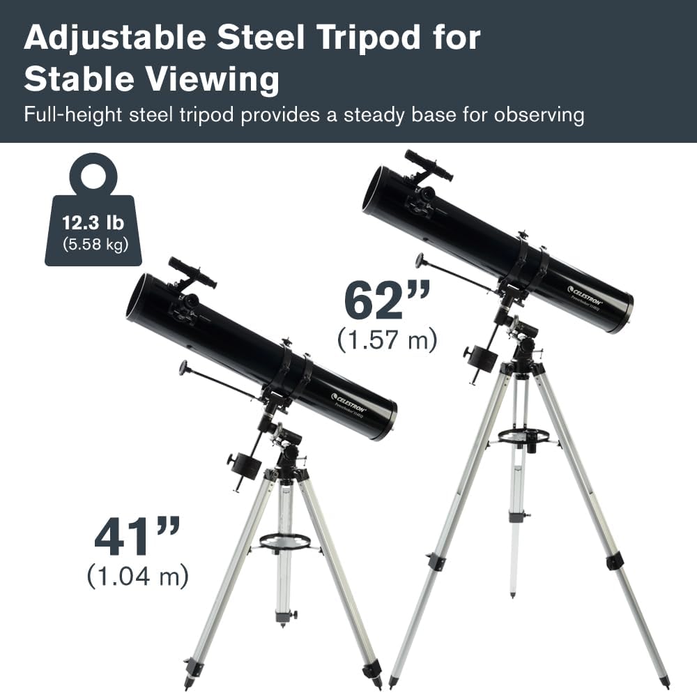 Celestron 21045 PowerSeeker 114EQ Spiegelteleskop - mit Zwei Okularen, Einer Barlow-Linse, höheneins