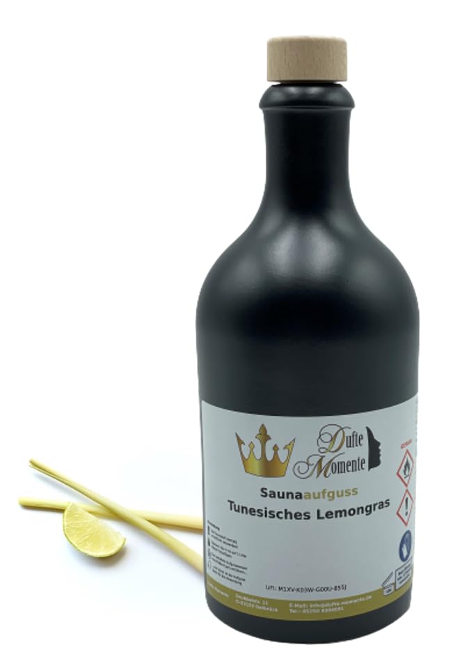 Dufte Momente | Saunaduft Konzentrat Tunesisches Lemongras 500ml in schwarzer Steinzeugflasche mit K
