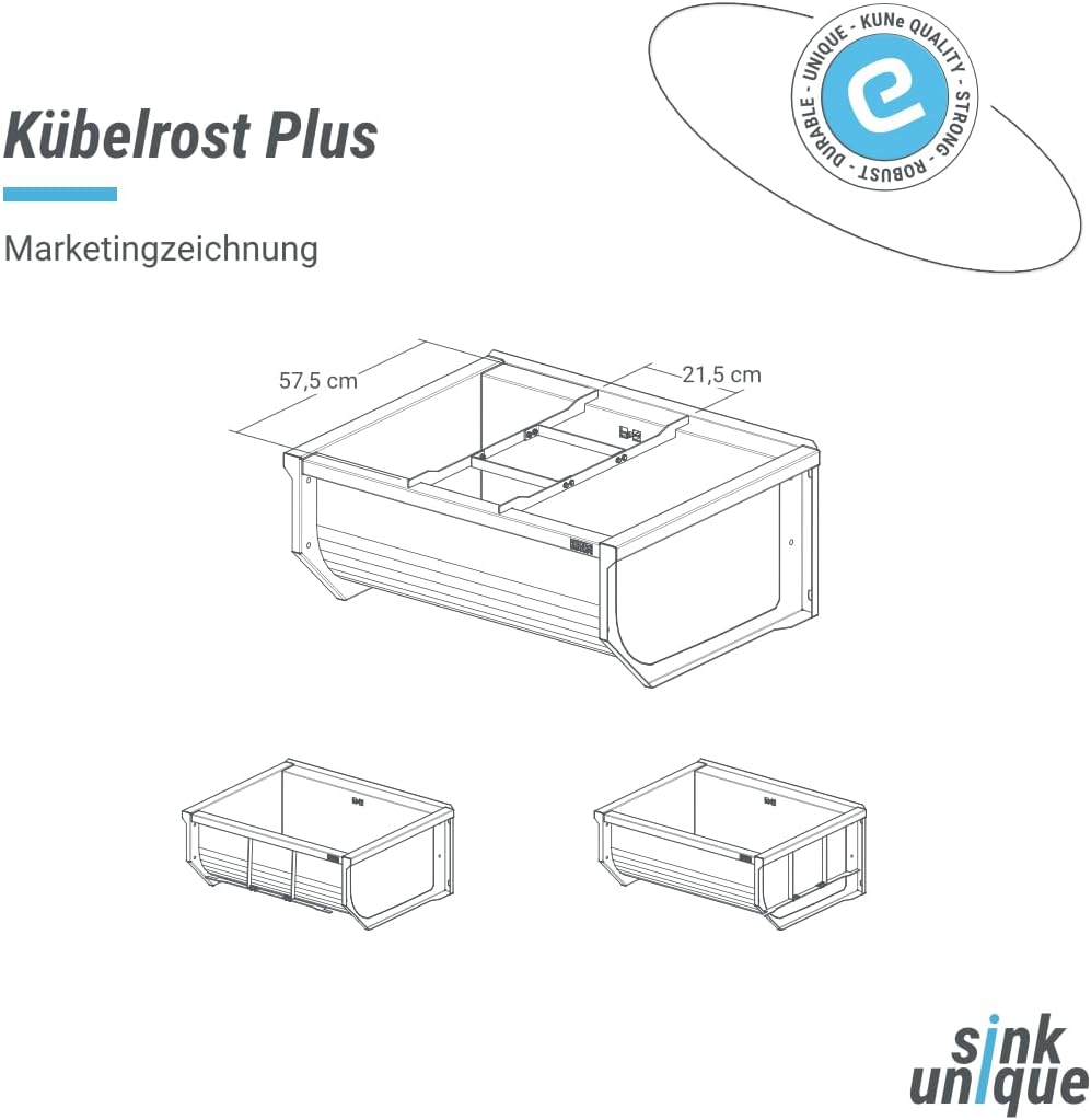 KUNe Edelstahl Zubehör Eimerrost PLUS, schont Ihren Rücken, 20 x 50 cm, Zubehör für KUNe Edelstahl S