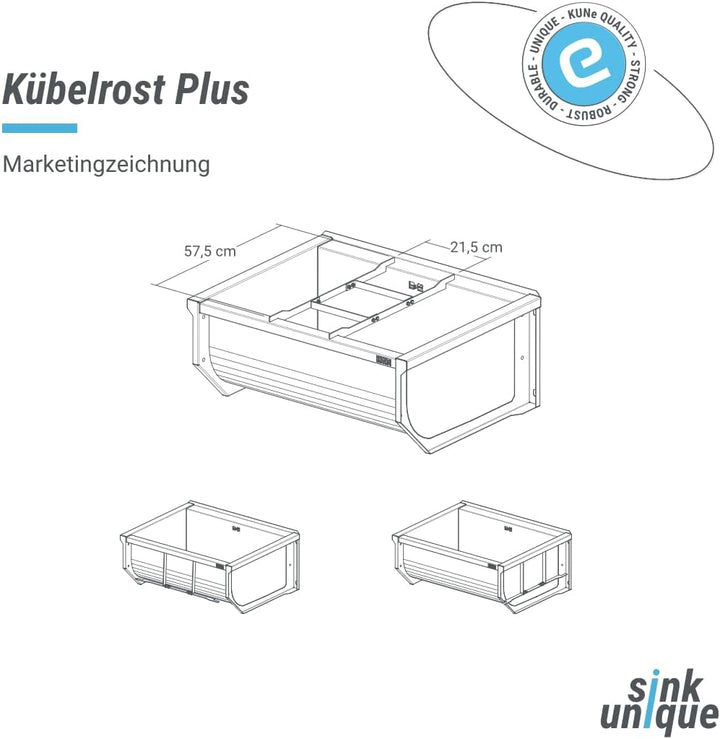 KUNe Edelstahl Zubehör Eimerrost PLUS, schont Ihren Rücken, 20 x 50 cm, Zubehör für KUNe Edelstahl S