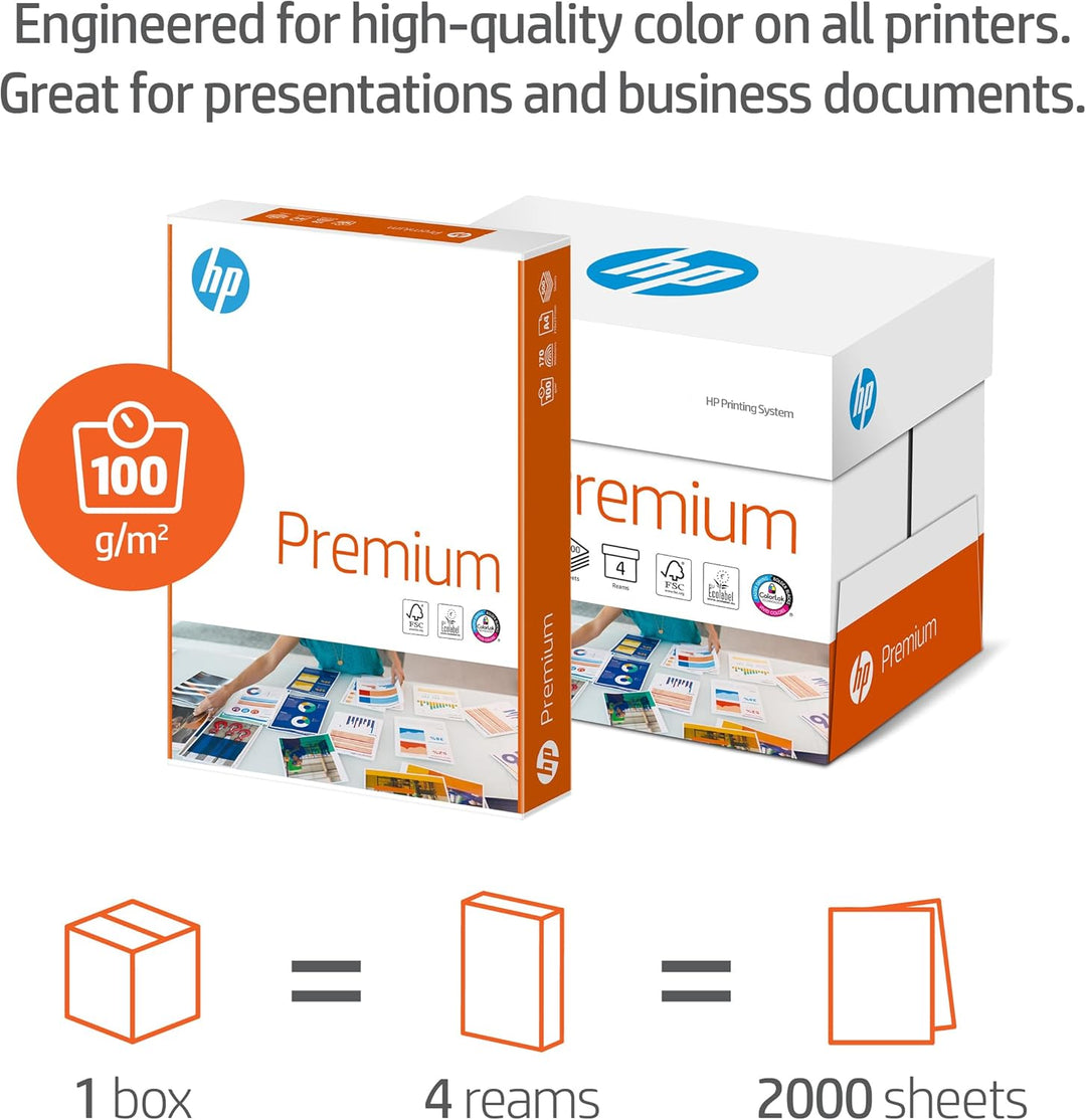 HP Druckerpapier Premium CHP 854: 100g, A4, 2.000 Blatt (4x500), extraglatt, weiss - intensive Farbe